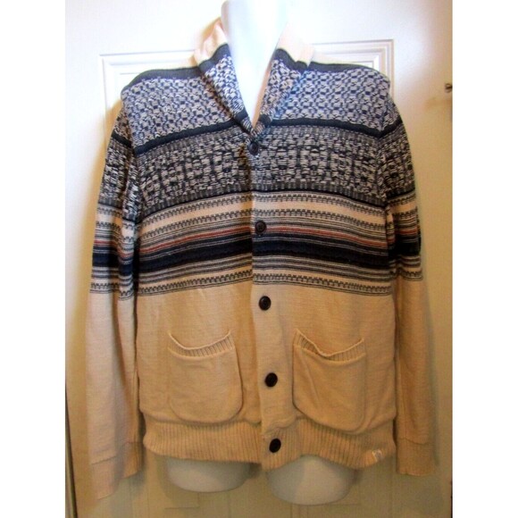 Lucky Brand Cardigan Sherpa Lined Southwestern Grandpa Sweater Shawl Collar L - Picture 1 of 5